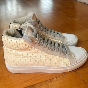 P448 Women's Cream and Grey Preforated High Top Trainers Size 36 US 6-6.5